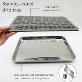 duoyif Stainless Steel Drip Tray, Bar Drip Tray, Made of Stainless Steel with Plastic Grid, Tea Tray, Rectangular Drip Tray for Bars, Teahouse, Restaurants, Cafes, Kitchen (31.5 x 24.5 x 2.5 cm)