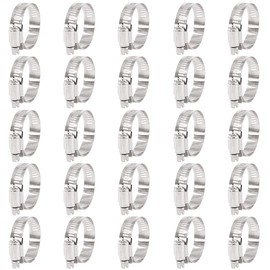 Keadic 25Pcs Adjustable Fuel Line Clips Worm Gear Hose Clamp Assortment Kit for Various Pipes Automotive Mechanical Use - 304 Stainless Steel (21-44mm)