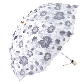 Honeystore Vintage Lace UV Sun Parasol Folding 3D Flower Embroidery Umbrella bm2001 Grey