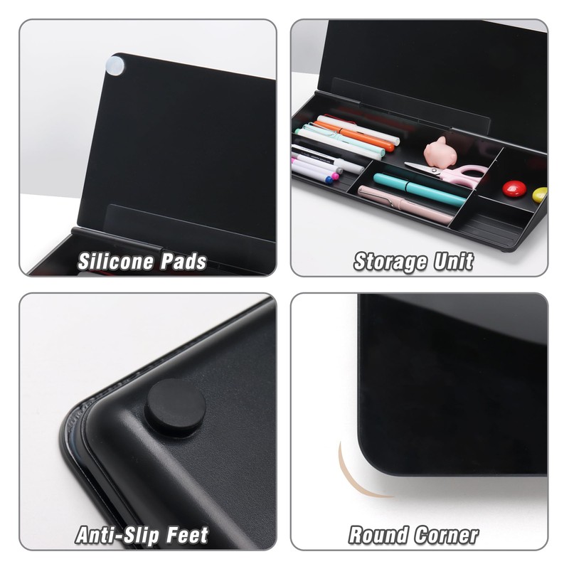 SELEAD Desktop Glass Whiteboard with Organizer, Markers, Eraser - Dry