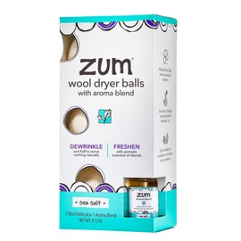 Zum Indigo Wild Laundry Dryer Balls Kit - Wool Laundry Balls for The Dryer - Essential Oil Spray - Reusable Drying Balls for Laundry - Sea Salt - (3 Dryer Balls, 1 Aroma Blend)