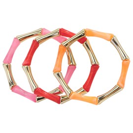 Firstmeet 3pcs Colorful Bamboo Tube Bangle Bracelets Stacking Chunky Acrylic Beads Stretch Gold Bracelet for Women, Medium, no gemstone