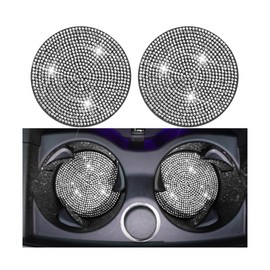 LKAHG 2PCS Bling Car Cup Holder Insert Mat, Crystal Rhinestone Anti Slip Vehicle Drink Holder Mat, Silicone Sparkling Auto Interior Decor Coaster Accessories for Women Girls, Universal Fit (White)