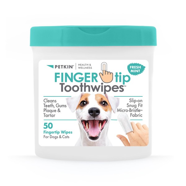 Petkin Fingertip Tooth Wipes for Dogs and Cats, 50 Finger