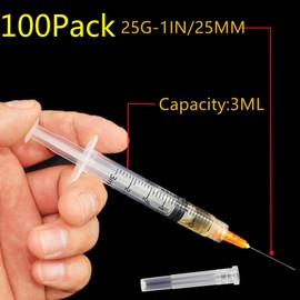 100 Pack - 3ml 25 Gauge 5/8 Inch Syringe Lab Supplies, Individually Sealed Packaged