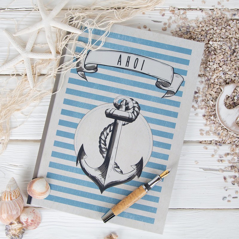 Maritime Nautical Notebook Journal A4 164 Ahoi Blue Grey Shabby