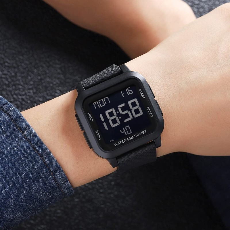 zolohoni Square Men's Digital Watch Big Numbers Dial Large Face
