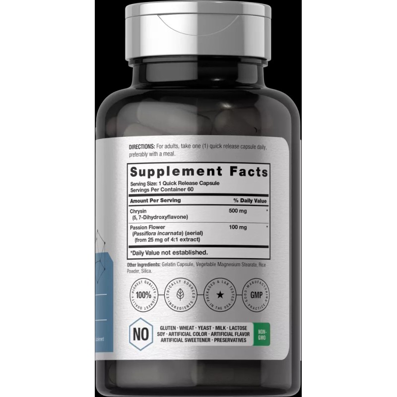 Horbäach Chrysin 500mg | 60 Capsules | Passion Flower Extract