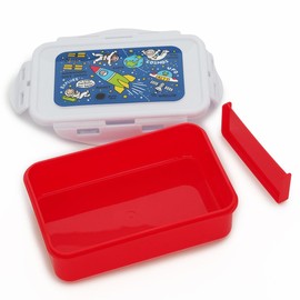 Tyrrell Katz Kids Space Printed Lunch Box in Red - Children's Food Container with Clip Lock Lid and Removable Inner Divider - 17 x 11 x 5 cm
