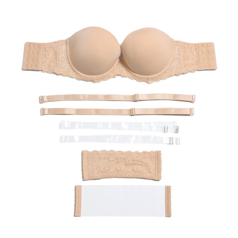 36DDD Beige Clear Back Straps Bra Strapless Multiway Convertible Plus