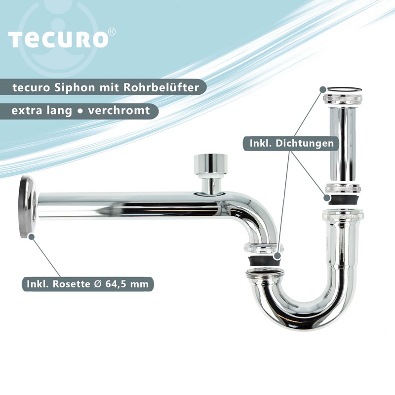 tecuro Pipe Siphon with Ventilation Valve Extra Long for Sink