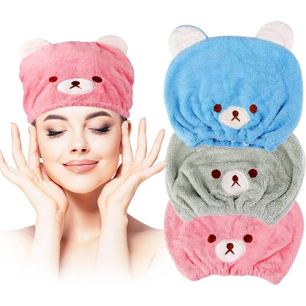 Lamoutor 3Pcs Hair Drying Towel for Kids Girls Soft Absorbent Kids Dry Hair Cap Kids Hair Towel Wrap Head Towel Wraps for Kids