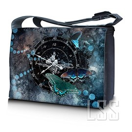 LSS 15â 15.6 inch Laptop Padded Compartment Shoulder Messenger Bag with Colorful Clock Butterfly Time Carrying Case for 14" 15" 15.6" & Smaller Size Notebook