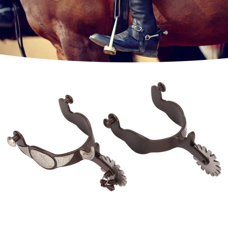 1 Pair Western Cowboy Spurs Carbon Steel Retro Floral Carving