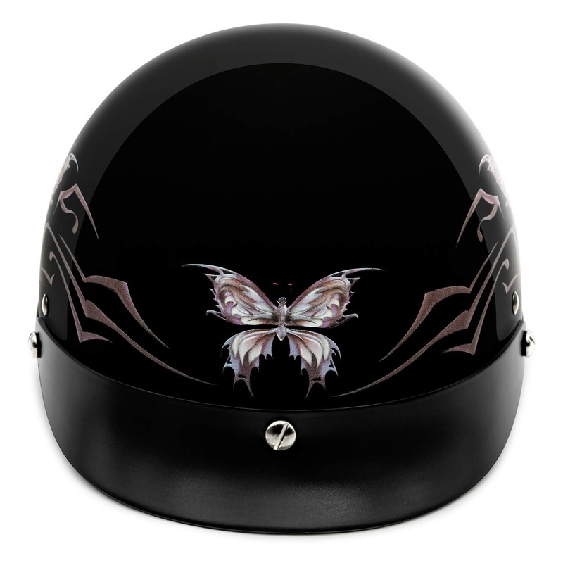 VCAN Cruiser Intricate Butterfly Motorcycle Half Helmet (Gloss Black, Small)