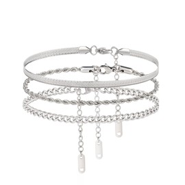 JECOMY Dainty Anklets for Women Stainless Steel Anklet Waterproof Ankle Bracelets Layered Cuban Link Anklet Stainless Steel Rope Snake Chain Anklets Jewelry Gift for Girls