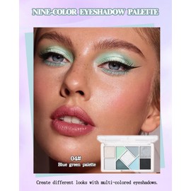 9 Colors Eyeshadow Makeup Palette, Green Purple Matte & Glitter Shimmer Metal Eye Shadow Powder, Highly Pigmented Long Lasting Waterproof Diamond Glistening Makeup Set, Beauty Gift for Women Girl- 04#