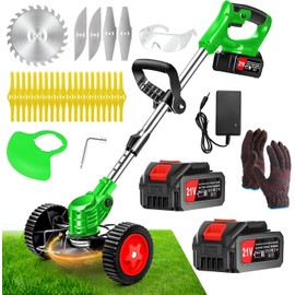 Tucssarg Electric Weed Wacker Cordless Weed Wacker Battery Powered Grass Trimmer with 2PCS 4000Ah Battery and 3 Types Blade 3 in 1 Brush Cutter Weed Trimmer Lawn Trimmer for Lawn Yard Bush Trimming