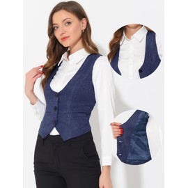 Allegra K Women's St. Patrick's Day Costumes Vintage Waistcoat Button Up Steampunk Jacquard Sleeveless Suit Vest Waistcoats Dark Blue XL