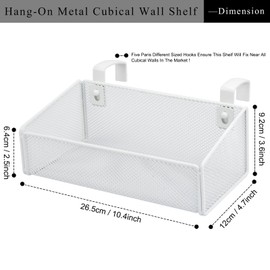 JDYOOMI Cubicle Shelf - Hanging Floating Shelves Storage Organizer for Office Cubicle Wall/Desk Partitions Easy Hang-on Metal Mesh Cubicle File Holder with 5 Pairs Plastic Hangers (White)