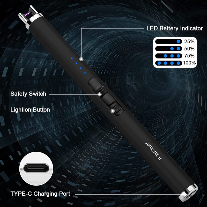 ARECTECH Rechargeable Electric Candle Lighter Arc Plasma Windproof Lighter for