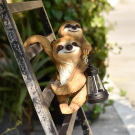 JIALINXIA Adorable Sloth Solar Garden Statue Whimsical Hanging Weatherproof Resin Figurines with LED Light, Outdoor Decor for Patio Lawn Yard Pathway Fence Tree Cute Animal Lover Gift