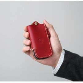 PORCO ROSSO Key Case, Smart Key Case, Men's, Women's, Leather, Original Tochigi Leather, Made in Japan, Red: black zipper