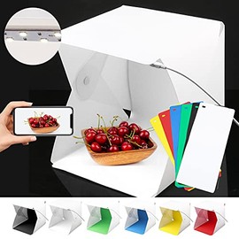 Mini LED Light Box Photography, 9 inch Photo Studio Shooting Tent Portable Foldable Photo Light Cube with 6 Color Backdrops for Small Item Display, 23x23x24cm