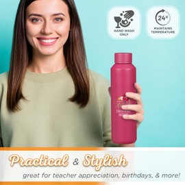 Christian Art Gifts Stainless Steel Double Wall Vacuum Sealed Travel Insulated Water Bottle for Women & Teachers: Teach, Encourage, Inspire Cute Leak/Spill-proof Scratch Resistant, Fuschia Pink, 20 oz