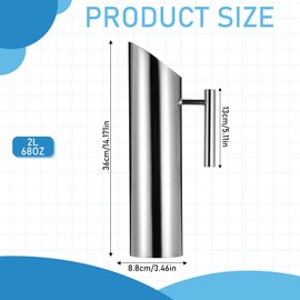 68oz/2L Stainless Steel Water Pitcher Metal Pitchers with Ice Guard Silver Carafe Drink Pitcher with Handle for Iced/Hot Tea Juice, Coffee, Milk