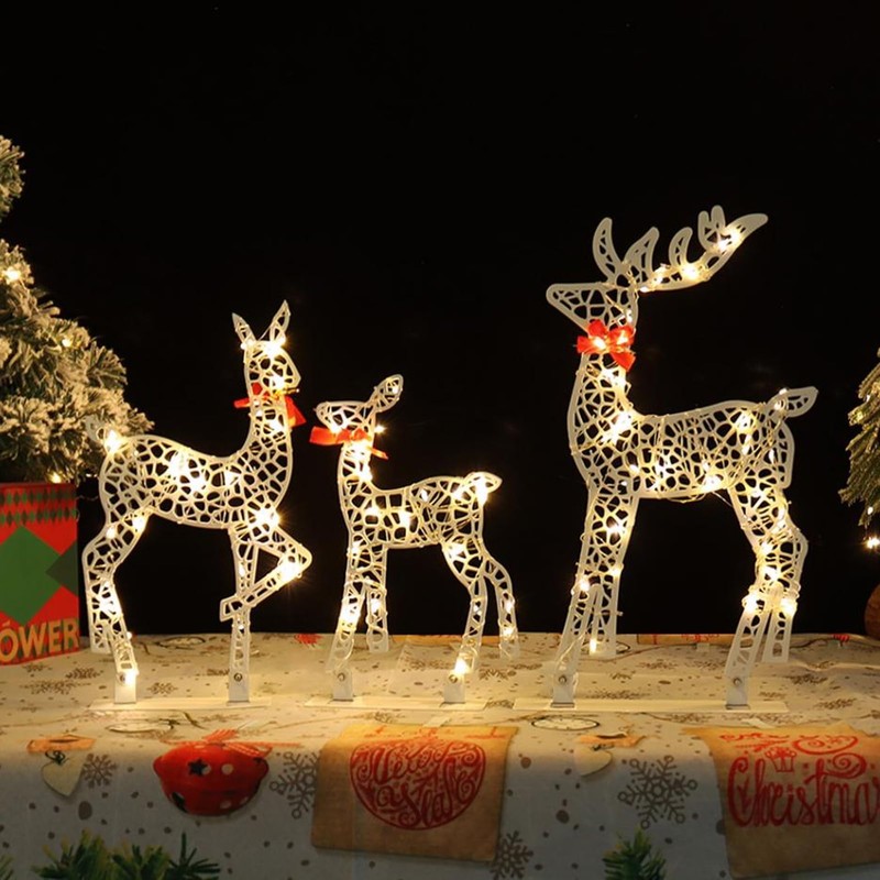 3Pcs Lighted Christmas Decoration Deer, Iron LED Reindeer Family Set,