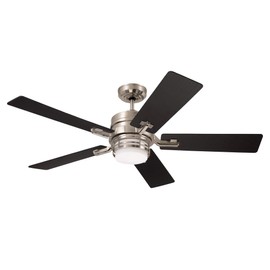 Emerson CF880LBS Amhurst LED Ceiling Fan, 54 Inch Dimmable Lighting with 4-Speed Wall Control | Indoor Metal Fixture with 5 Reversible Wood Blades, Brushed Steel