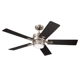 Emerson CF880LBS Amhurst LED Ceiling Fan, 54 Inch Dimmable Lighting with 4-Speed Wall Control | Indoor Metal Fixture with 5 Reversible Wood Blades, Brushed Steel