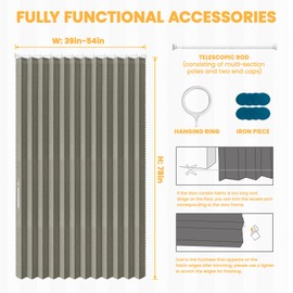 AJAZZ 100% Blackout Accordion Door Closet Door Curtain Invisible Applicable Bedroom Room Living Room Doorway (1 Pack, 54 W x 78 L, Grey+Rod)