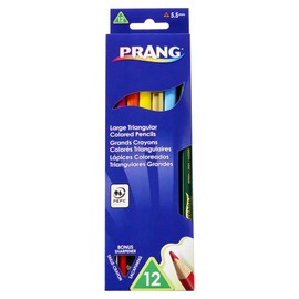 Prang Large Triangular Colored Pencils, 5.5 Millimeter Cores, Includes Sharpener, Assorted Colors, 12 Count (25120)
