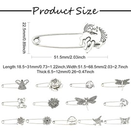 Ipotkitt 26 pcs 13 Styles Antique Silver Alloy Brooch Tibetan Style Butterfly Flower Rose Lapel Pin for DIY Crafts Dress Clothes Backpacks Hats Jeans Ties Decor