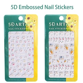 Easter Cute Nail Stickers 5D Embossed Nail Art Stickers Flower Floral Nail Decals Carrot Rabbit Nail Design Sticker Spring Self-Adhesive Nails Art Supplies DIY Manicure Accessories for Women 2Pcs