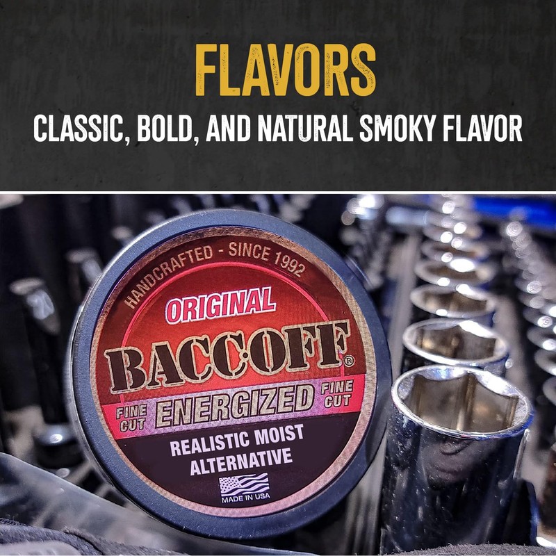 5 Cans, BaccOff Original Energized Fine Cut, Bold, Natural, Smoky