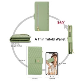 Sunpour Wallets for Women,RFID Blocking Wallets Ladies Thin Trifold Wallets Vegan Leather Credit Card Holder with Zipper Pocket(Mint Green)