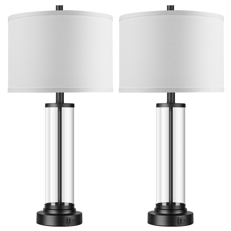 Glass Table Lamps Set of 2, Modern Black Dimmable Beside