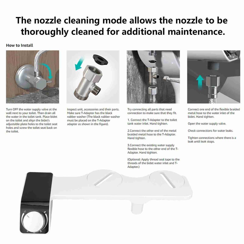 Bidet Toilet Seat Attachment NonElectric Dual Nozzle Adjustable Pressure SelfCleaning(G9/16