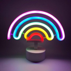 LED Cute Colorful Neon Rainbow Sign Lights Rainbow Neon Light with Base Battery Powered Rainbow Indoor Night Light Decoration for Kids Room Living Room Festive Party Wedding Party