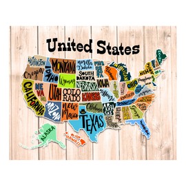 "United States of America" Map Wall Decor Print - 11x14" Rustic USA Travel Print For Home, Office, Garage, Cave, and Shop Decor, Unframed