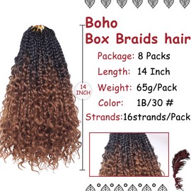 Beverlee Boho Box Braids 8 Packs Goddess Box Braids 14 Inch Bohemian Box Braids Crochet Hair Crochet Box Braids with Curly Ends Pre-looped Synthetic Crochet Hair for Black Womem