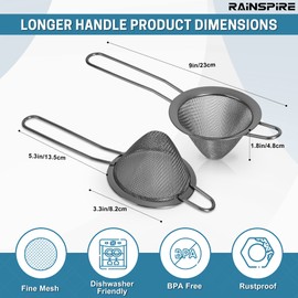 Rainspire Stainless Steel Small Strainer Fine Mesh Strainer, Mini Cocktail Strainer For Cocktails Tea Herbs Coffee & Drinks, Tea Strainer with Handle, Rust Proof, Black