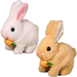 2 Pack Bunby - Easter My Realistic Bunny Toy for Kids, Interactive Bunny Realistic Rabbit - Jumping, Twitching, and Shaking Ears, Bunny Toy, Bunbi (White & Brown)