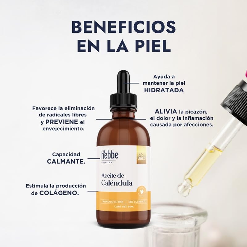 Hebbe - Aceite de Caléndula 100% Puro, Hidratante y Cicatrizante