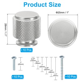 PATIKIL 1 Inch Dia. Cabinet Knobs, 10pcs Knurled Drawer Round Pulls Handle Solid Hardware for Dresser Wardrobe Kitchen Cupboard, Nickle Color