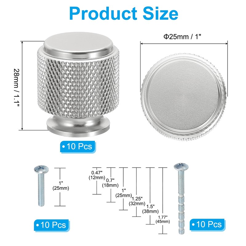PATIKIL 1 Inch Dia. Cabinet Knobs, 10pcs Knurled Drawer Round
