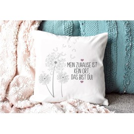 PR Print Royal Cushion with Saying "Zuhause ist kein Ort, das bist du!" - Statement Decorative Cushion, Gift for Family and Friends - Black Back, 40 x 40 cm, Includes Filling